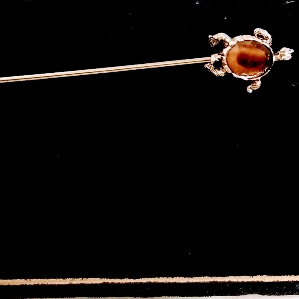 Vintage New Turtle Hat Pin with Tiger Eye Stone